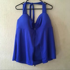 Swim by Cacique 42D Tankini Top Underwire Molded Cups Blue Swimsuit Balconette